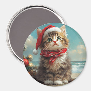 Sibirische Katze Weihnachten Vintage Strand Magnet