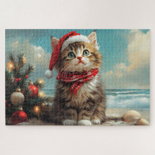 Sibirische Katze Weihnachten Vintage Strand Puzzle