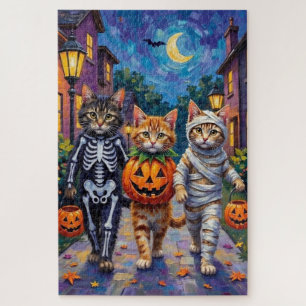 Sibirische Katzen beim Trick-or-Treat in Halloween Puzzle
