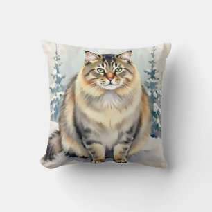 Sibirische Katzen-Wasserfarben-Frost-Muster-Kunst Kissen