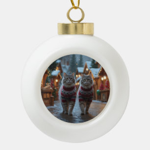 Sibirische Katzen Weihnachten Schnee Feiertag  Keramik Kugel-Ornament