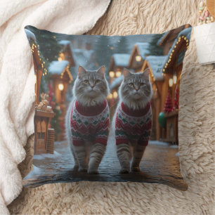 Sibirische Katzen Weihnachten Schnee Feiertag  Kissen