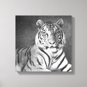 Sibirische Tiger Kunst in Schwarz und Weiß - Leinw Leinwanddruck