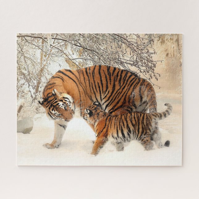 Sibirische Tigermutter und Kitten Puzzle (Horizontal)