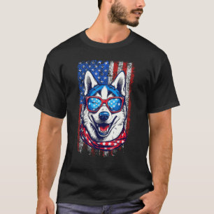 Sibirischer Husky Amerikanische Flagge 4. Juli Pat T-Shirt