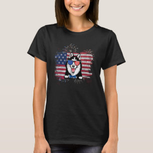 Sibirischer Husky Amerikanische Flagge 4. Juli USA T-Shirt