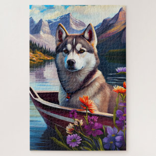 Sibirischer Husky auf einem Paddel: Ein landschaft Puzzle