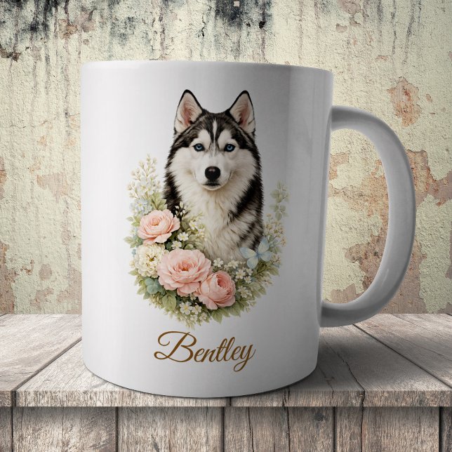 Sibirischer Husky-Blumenporträt Kaffeetasse (Von Creator hochgeladen)