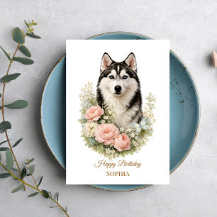 Sibirischer Husky-Blumenporträt Karte