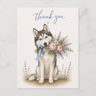 Sibirischer Husky-Blumenstrauß Dankeschön Postkarte