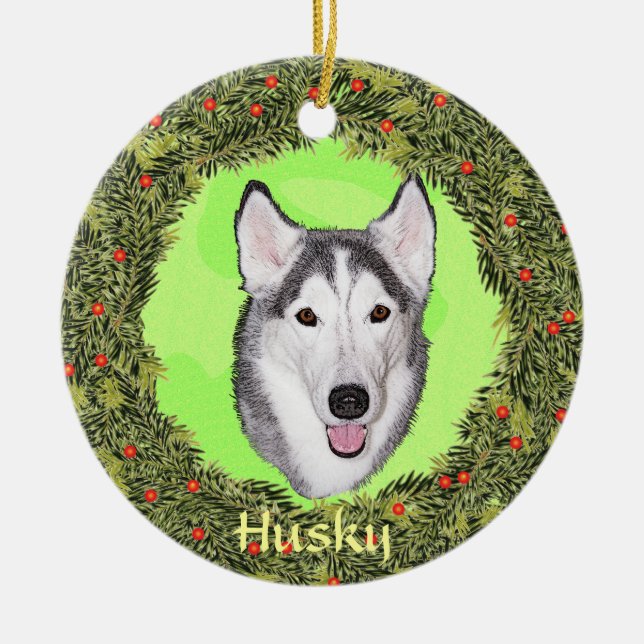 Sibirischer Husky für Weihnachten Keramikornament (Vorne)