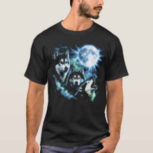 Sibirischer Husky heult den Mond an – Nachthimmel T-Shirt