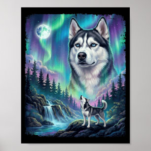 Sibirischer Husky heult Nordlichter Hundebesitzer Poster