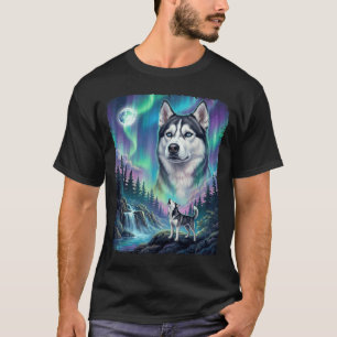 Sibirischer Husky heult Nordlichter Hundebesitzer T-Shirt
