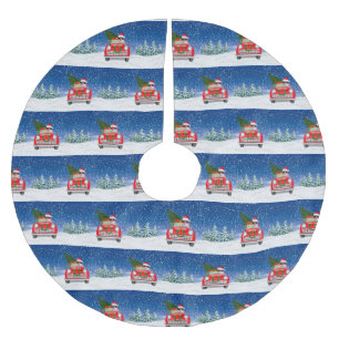 Sibirischer Husky-Hund Autofahrer im Schnee Weihna Polyester Weihnachtsbaumdecke