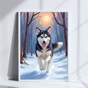 Sibirischer Husky-Hund Gemälde Winterkunst Poster