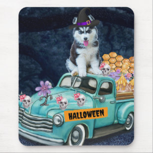 Sibirischer Husky-Hund Halloween-LKW Gruselige Nac Mousepad