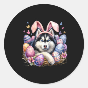 Sibirischer Husky Hund Hasenohren Ostertag Runder Aufkleber