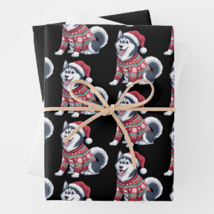 Sibirischer Husky Hund hässlicher Pullover Weihnac Geschenkpapier Set