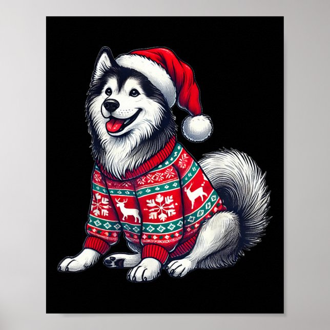 Sibirischer Husky Hund hässlicher Pullover Weihnac Poster (Vorne)