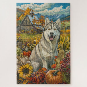 Sibirischer Husky-Hund Herbsternte Erntedankfest Puzzle