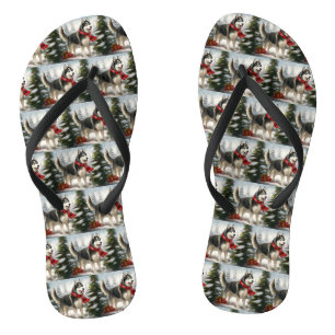 Sibirischer Husky-Hund im Schnee Weihnachten Flip Flops