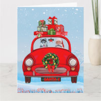 Sibirischer Husky-Hund in Auto mit dem Weihnachtsm