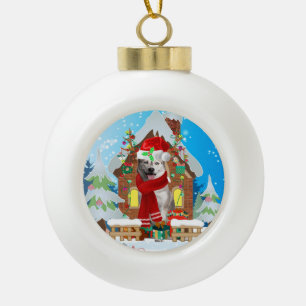 Sibirischer Husky-Hund mit Weihnachtsgeschenken Keramik Kugel-Ornament