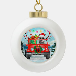 Sibirischer Husky-Hund mit Weihnachtsgeschenken Keramik Kugel-Ornament