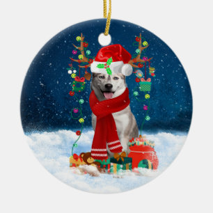 Sibirischer Husky-Hund mit Weihnachtsgeschenken Keramik Ornament