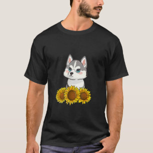 Sibirischer Husky-Hund Sonnenblumen-Grafik für Fra T-Shirt