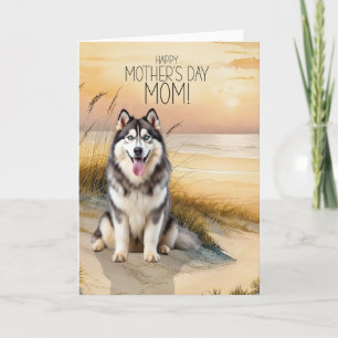Sibirischer Husky-Hund Sonnenuntergang Strand Mutt Feiertagskarte