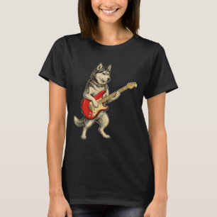 Sibirischer Husky Hund spielt elektrischen Gitarre T-Shirt
