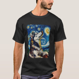 Sibirischer Husky-Hund Sternennacht-Gemälde T-Shirt