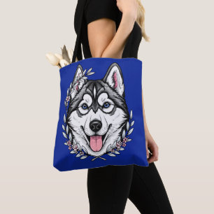 Sibirischer Husky Hund und Berglorbeerblüte