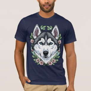 Sibirischer Husky-Hund und Berglorbeerblüten T-Shirt