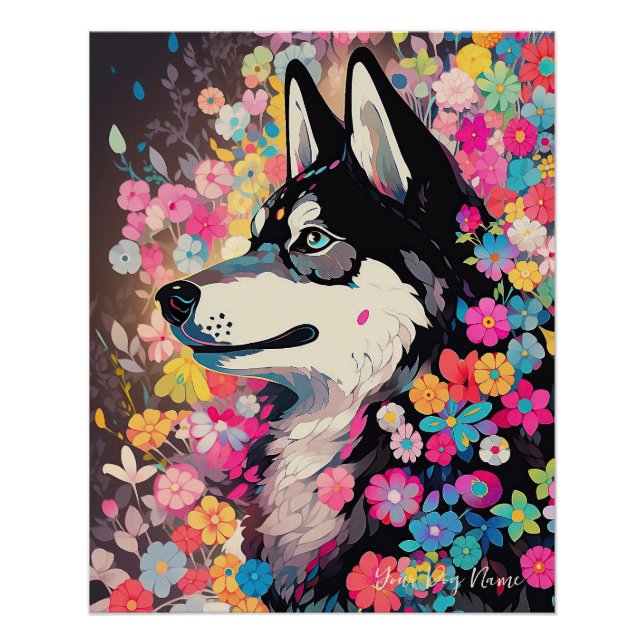 Sibirischer Husky Hund und Blume 004 - Schneiderju Poster (Vorderseite)