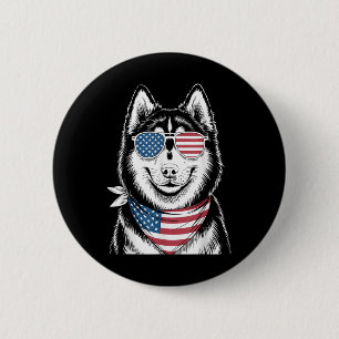 Sibirischer Husky Hund USA-Flagge Sungles Patrioti Button