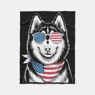 Sibirischer Husky Hund USA-Flagge Sungles Patrioti Fleecedecke