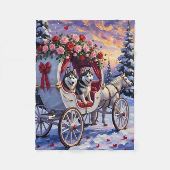 Sibirischer Husky Hund Valentinstag Fleecedecke (Vorderseite)