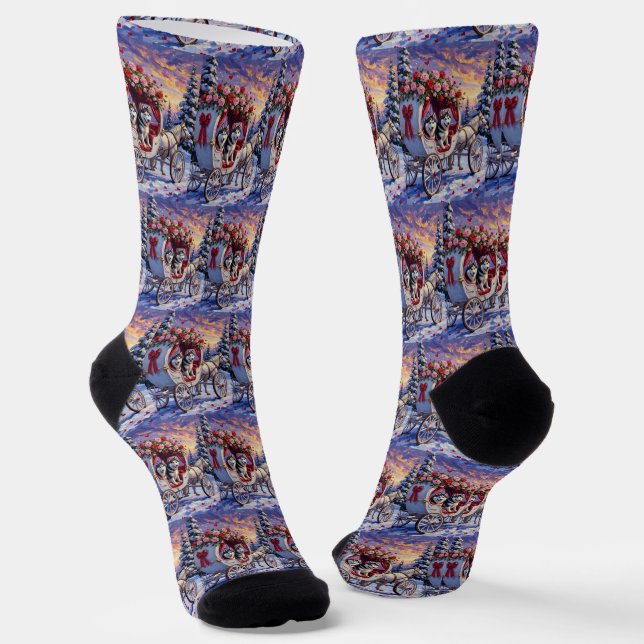 Sibirischer Husky Hund Valentinstag Socken (Gewinkelt)