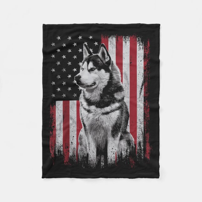 Sibirischer Husky Hund Vater Mutter Amerika 4. Jul Fleecedecke (Vorderseite)