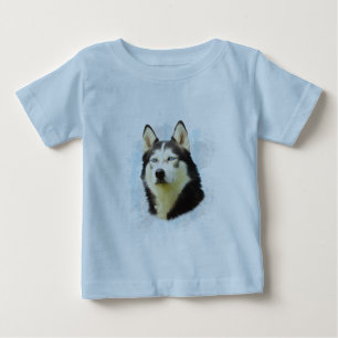 Sibirischer Husky-Hund Wasserfarben-Kunstmalerei Baby T-shirt