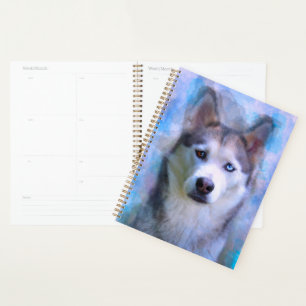 Sibirischer Husky-Hund Wasserfarben-Kunstmalerei Planer
