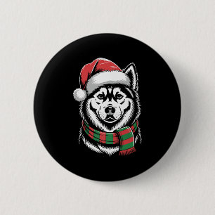 Sibirischer Husky Hund Weihnachten Santa Hut Schal Button