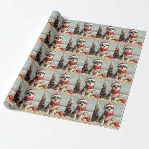 Sibirischer Husky Hund Weihnachten Vintage Strand Geschenkpapier