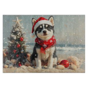 Sibirischer Husky Hund Weihnachten Vintage Strand Schneidebrett