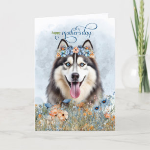 Sibirischer Husky Hund Wildblumen Muttertag Feiertagskarte