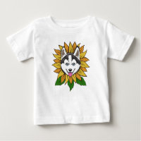 Sibirischer Husky-Hundeface auf einer Sonnenblume