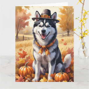Sibirischer Husky im Herbst hinterlässt Erntedank  Karte